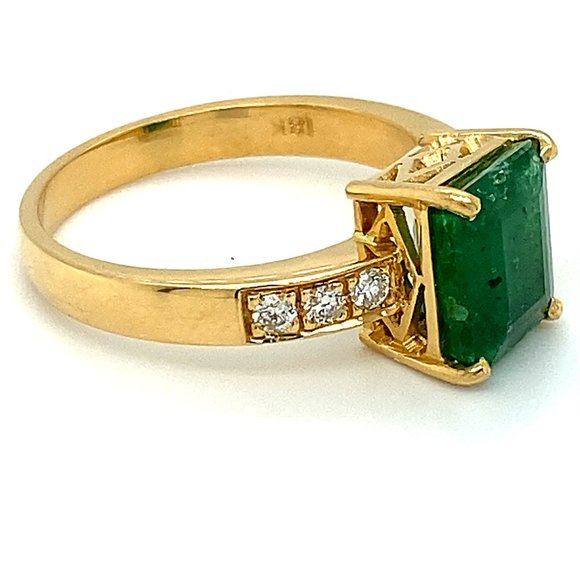 GIA Cert Emerald 3.70ct Diamonds 18K Gold Ring - Picture 5 of 10